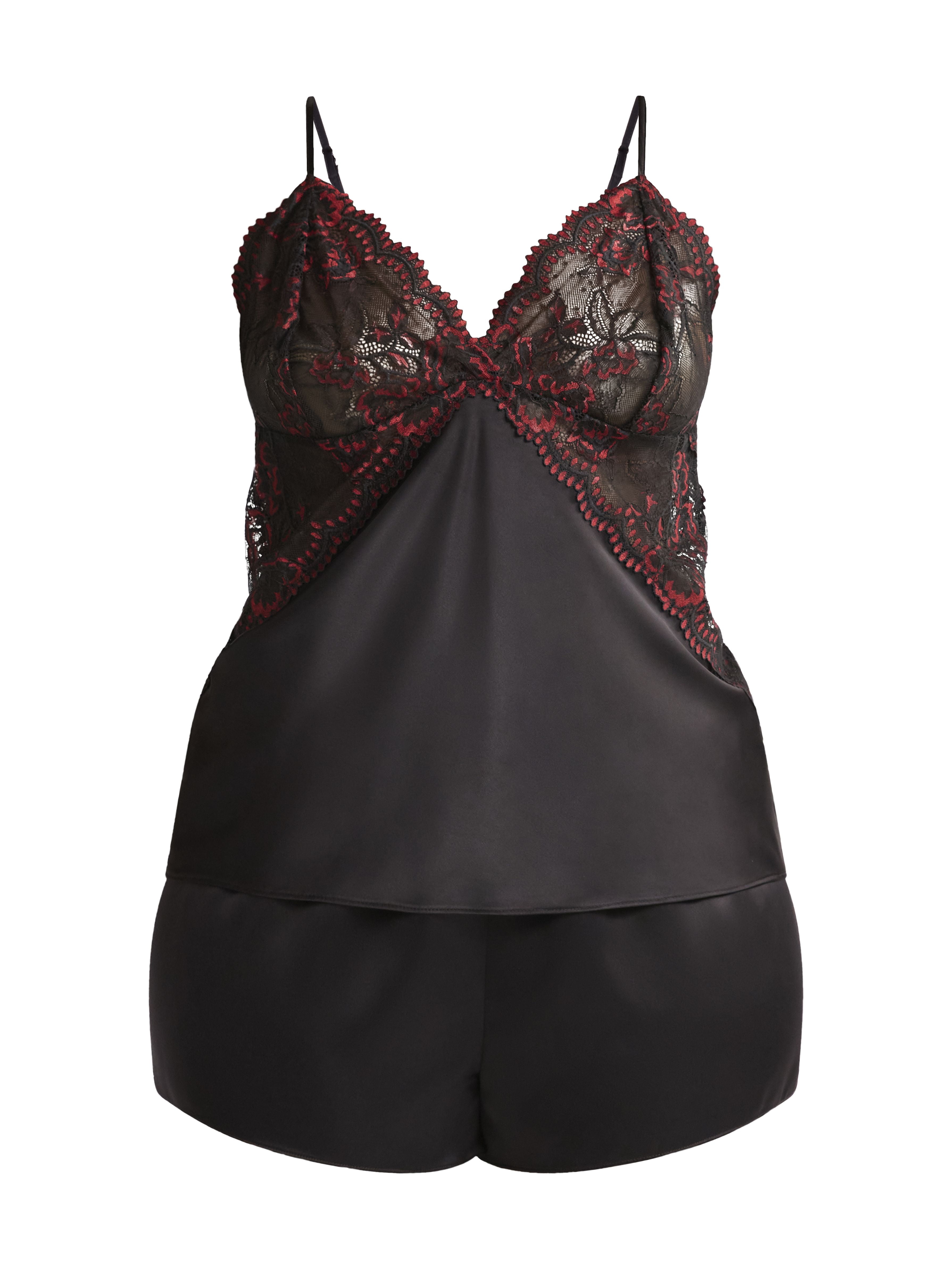 Joyspun Women’s and Women’s Plus Bridal Satin Cami and Shorts Set with Lace Trim, Sizes XS to 3X