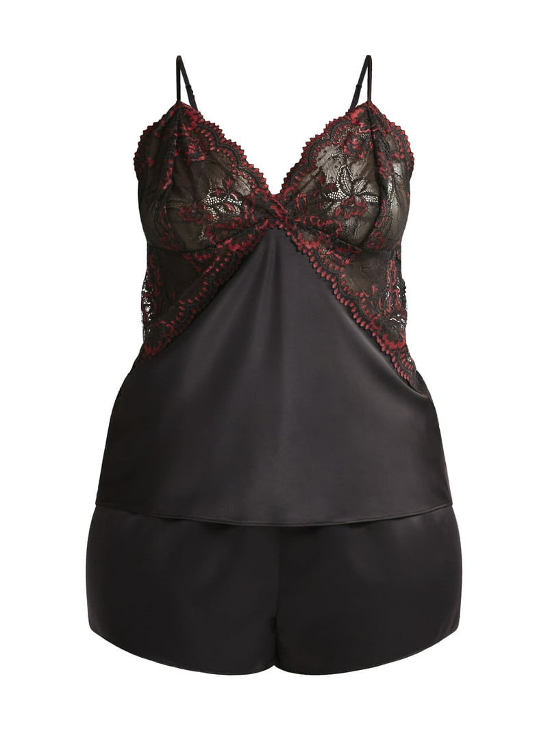 Joyspun Women's and Women's Plus Bridal Satin Cami and Shorts Set