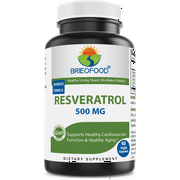 Brieofood Resveratrol 500mg - Natural Antioxidant Supplement for Cardiovascular & Immune System Health - 60 Veggie Capsules