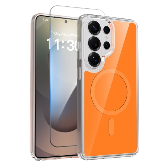 Allytechgroup Magnetic Case for Samsung Galaxy S26 Ultra 6.9", with Screen Protector Support Magsafe Wireless Charging Shockproof Anti-Scratch PC TPU Hybrid Bumper Rugged Case for Women Men, Orange