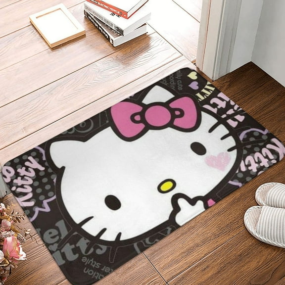 Welcome Mat Indoor Entrance Doormat Hello Kitty Front Porch Door Mat Home Decorative Non-slip Absorbent 24x16 Inch