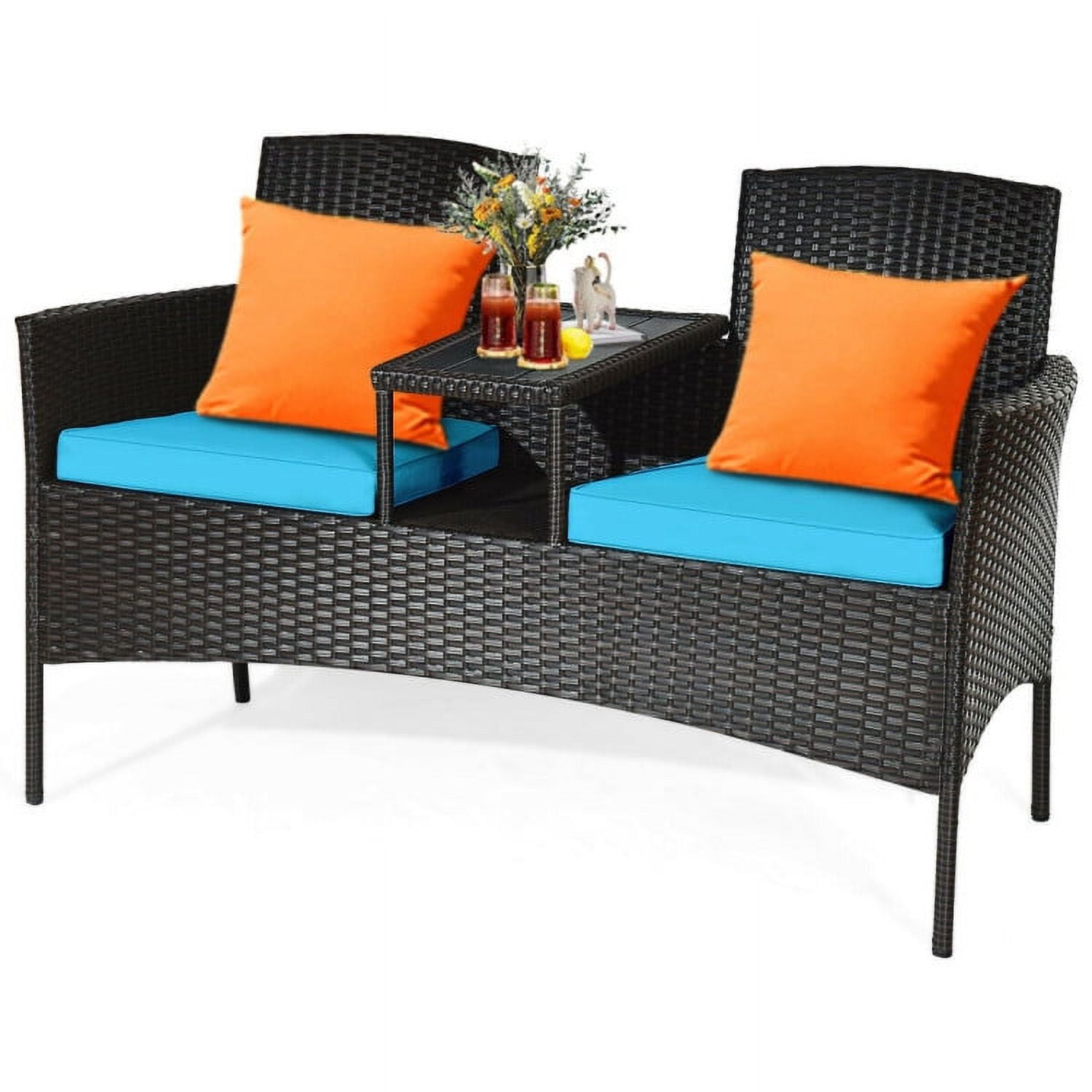 Aimee Lii Modern Patio Conversation Set with Built-in Coffee Table and Cushions, Balcony Chair, A-Turquoise