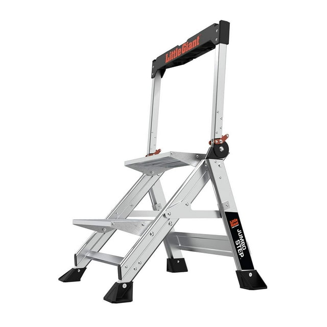 Little Giant Ladders Jumbo Step 2-Step 2 foot Taburete de aluminio tipo 1AA Clasificación de peso de 375 lbs (11902) Plata