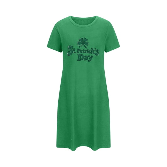 Oksale St.Patricks Day Night Gowns for Women Plus Size Short Sleeve Midi Pajama Dress Casual Round Neck Fashion Clothing Holiday Nightgowns Green M