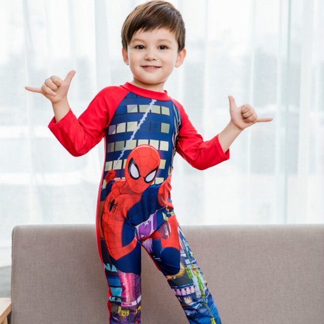Traje de baño de manga larga para niños Niñas Traje de baño Traje de baño Niños Spiderman Cars McQueen Frozen Natación Niños Ropa de playa Ropa TopXL (6-7Y) Gao Jinjia LED