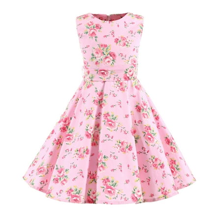 

gvdentm Flower Girl Dress Girls Sleeveless Party Dress Fit and Flare Silhouette Round Neckline & Back Zip Closure Pink 4-5 Years