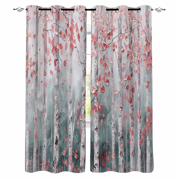 Pink Teal Forest Blackout Curtains for Bedroom/Living Room, Thermal Insulated Kitchen Curtains, Modern Oil Painting Art Grommet Darkening Window Treatment Drapes 52"x84"x2