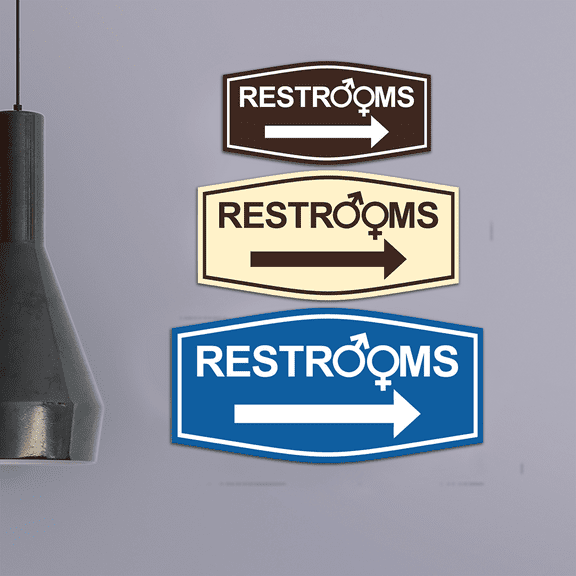 Fancy Restrooms Right Arrow (Gender Symbols) Sign (Navy Blue / White) - Large