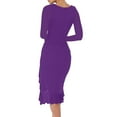 thumbnail image 4 of bbyeadc Dresses for Women Square Neck Long Sleeve Midi Dresses Mesh Ruched Ruffle Hem Night Out Party Sexy Cocktail Dress (Purple, M), 4 of 7