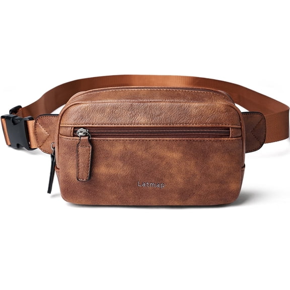 LATMAP 2L Fanny Pack For Women, PU Leather Waist Bag for Hiking Travel