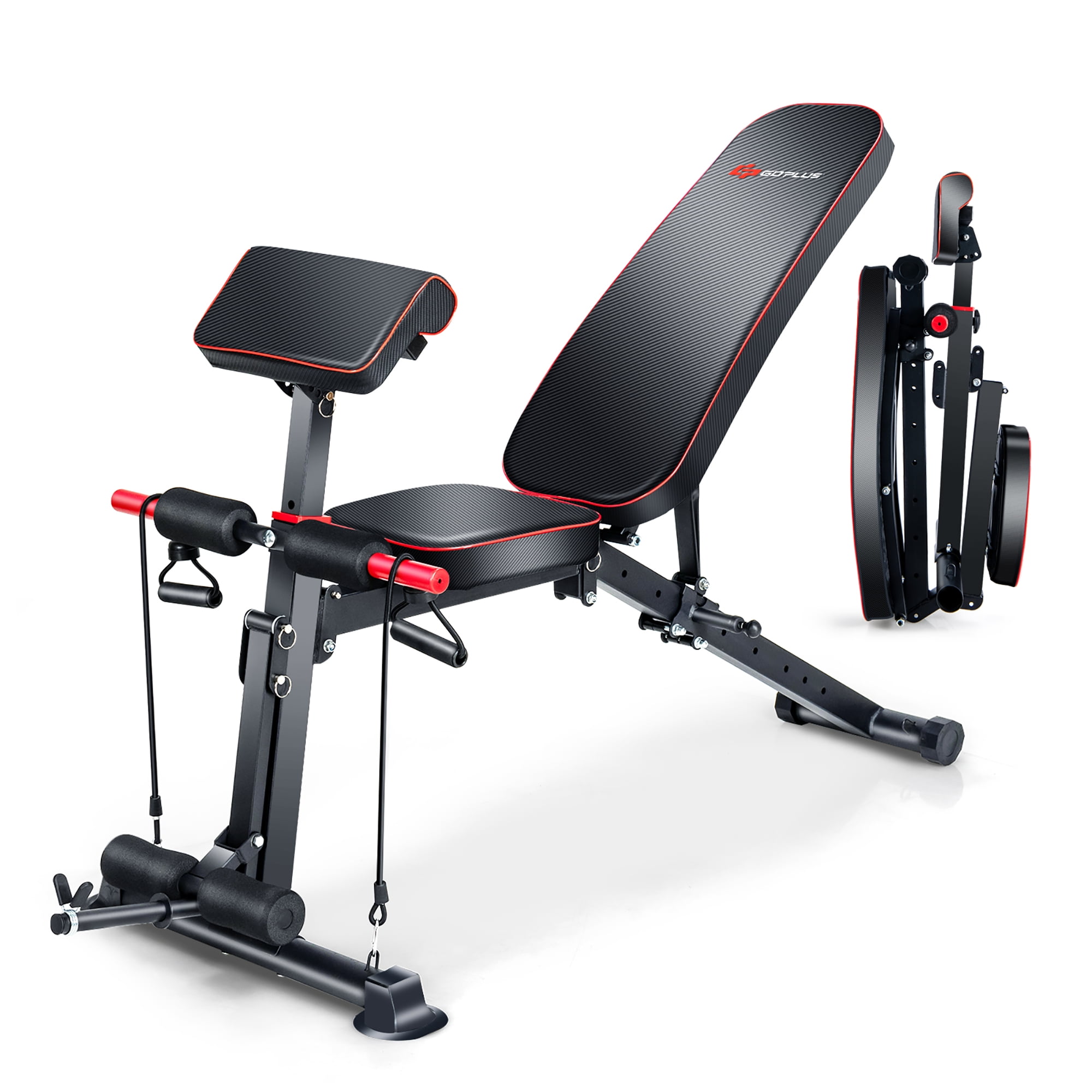 Goplus Adjustable Weight Bench All in 1 Folding Workout Bench W Elastic Cable Walmart