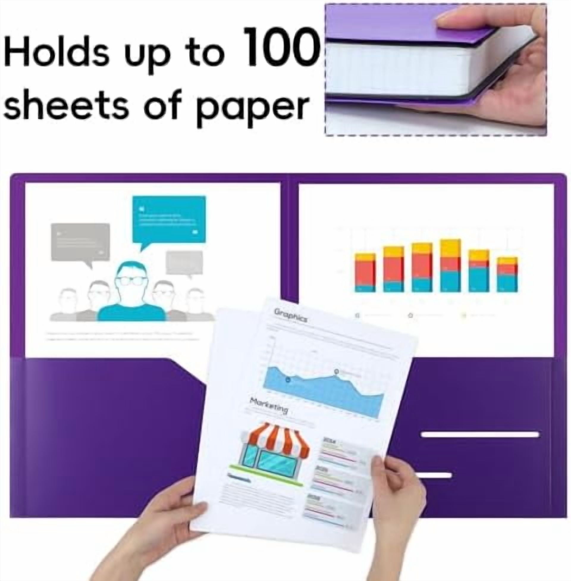 Tekola 24pcs Folders with Pockets, Plastic Pocket Folders, 2 Pocket Folders with 2 Business Card Holder, 6 Colors, Letter Size, A4 Size, for Office, Teaching, Students and School
