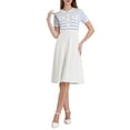 thumbnail image 2 of VESTIDO DE SUÉTER A RAYAS PARA MUJERES INSPIRE CHIC 2025 VERANO MANGA CORTA VESTIDOS DE PUNTO ACAMPANADOS 2XL AZUL CLARO, 2 of 5