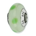 thumbnail image 1 of Fancy Bead White Sterling Silver Glass 12.73 mm 7.27 Reflections Lt Green Withgreen Dots Italian Murano Bead, 1 of 4