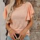 thumbnail image 4 of Camiseta de verano para mujer con corte floral y mangas con volantes: prenda informal y elegante para el día a día, tejido transpirable, lavable a máquina, 4 of 8