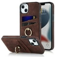 thumbnail image 1 of Feishell Fit for Apple iPhone 13 Case with 360° Rotatable Ring Holder,Shockproof Drop Resistant Premium Plain PU Leather Soft TPU Card Slots Kickstand Back Protective Phone Case,Coffee, 1 of 8
