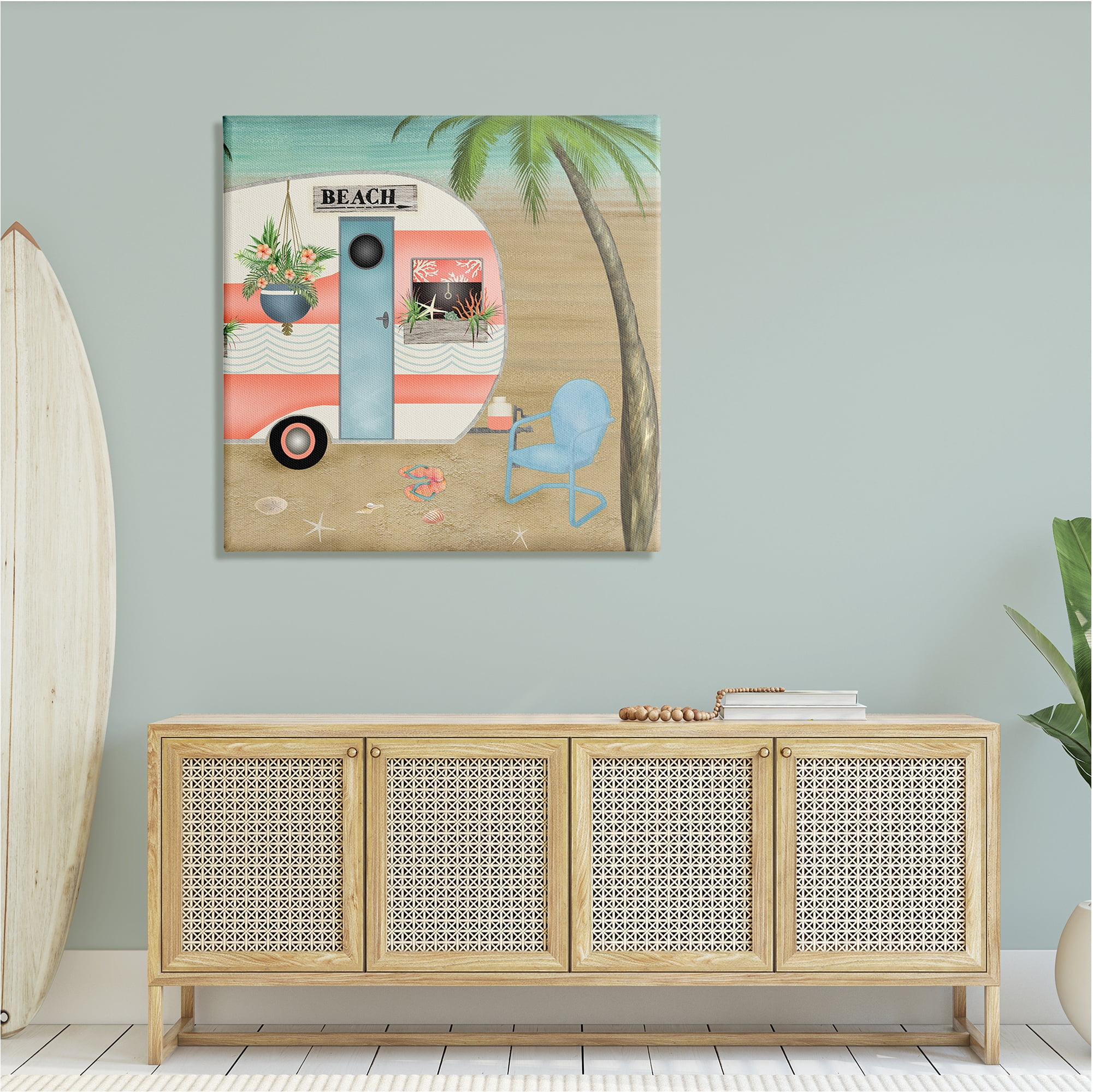 Beth Albert Coastal Van Sea Horizon Palm Trees Picturesque Vacation 36 in x 36 in Painting Canvas Art Print, by Stupell Home Décor