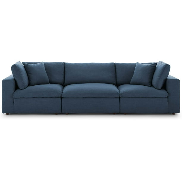 Commix Down Filled Overstuffed 3 Piece Sectional Sofa Set in Azure