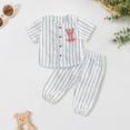 thumbnail image 2 of mgoYE 2Pcs Toddler Baby Boy Summer Baseball Outfit Set 3-6 Months Short Sleeve Baseball Button T-Shirt Top and Striped Pants Clothes White, 2 of 6