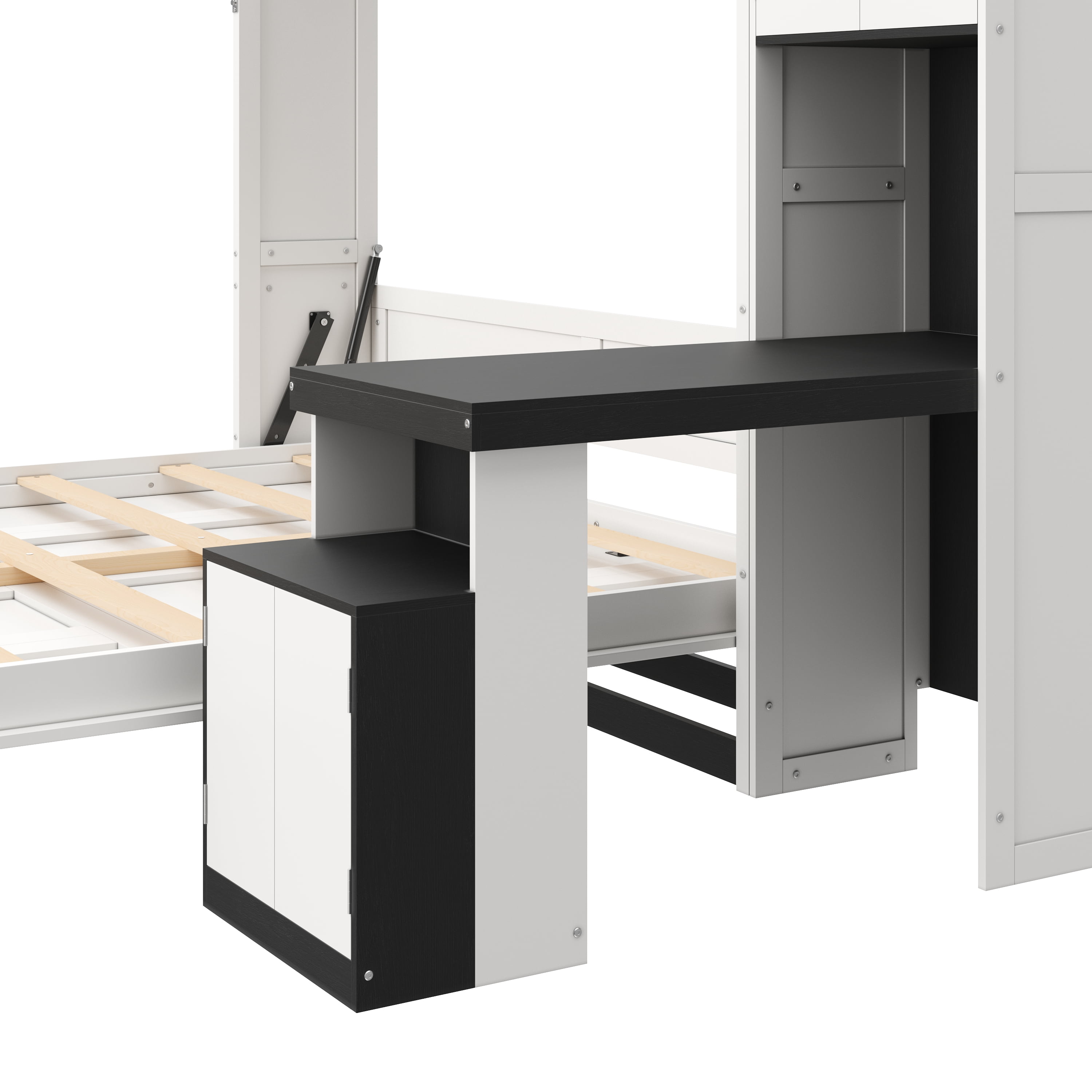 Queen Size Murphy Bed with Desk and Storage Shelves and Cabinets for Small Space, Guest Room