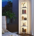 thumbnail image 6 of Corner Shelf with LED Light, 6-Tier Corner Bookshelf, Industrial Corner Ladder Shelf, Modern Display Shelf for Living Room, Bedroom, Kitchen, Home Office, Sturdy Frame, White UJSJ002W, 6 of 8