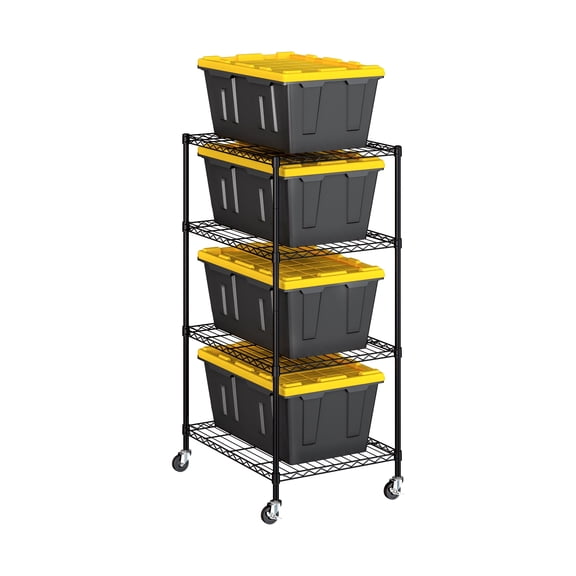 Seville Classics UltraDurable Heavy Duty NSF Solid Steel Wire Rack Storage Unit, Graphite, 4-Tier Tote Shelving, 25" W x 33" D
