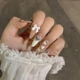 thumbnail image 1 of False Nail Tips Fake Artificial Art DIY Finger Cover White Peach Graceful Bow Finished Removable, 1 of 4