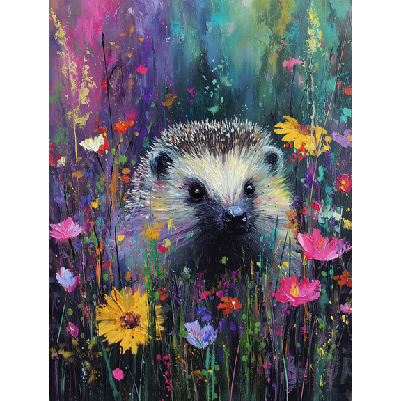 Hedgehog in Flowers Canvas Print, Cute Animal Decor for Living Room Bedroom Dining Room Office Kids Room Hallway