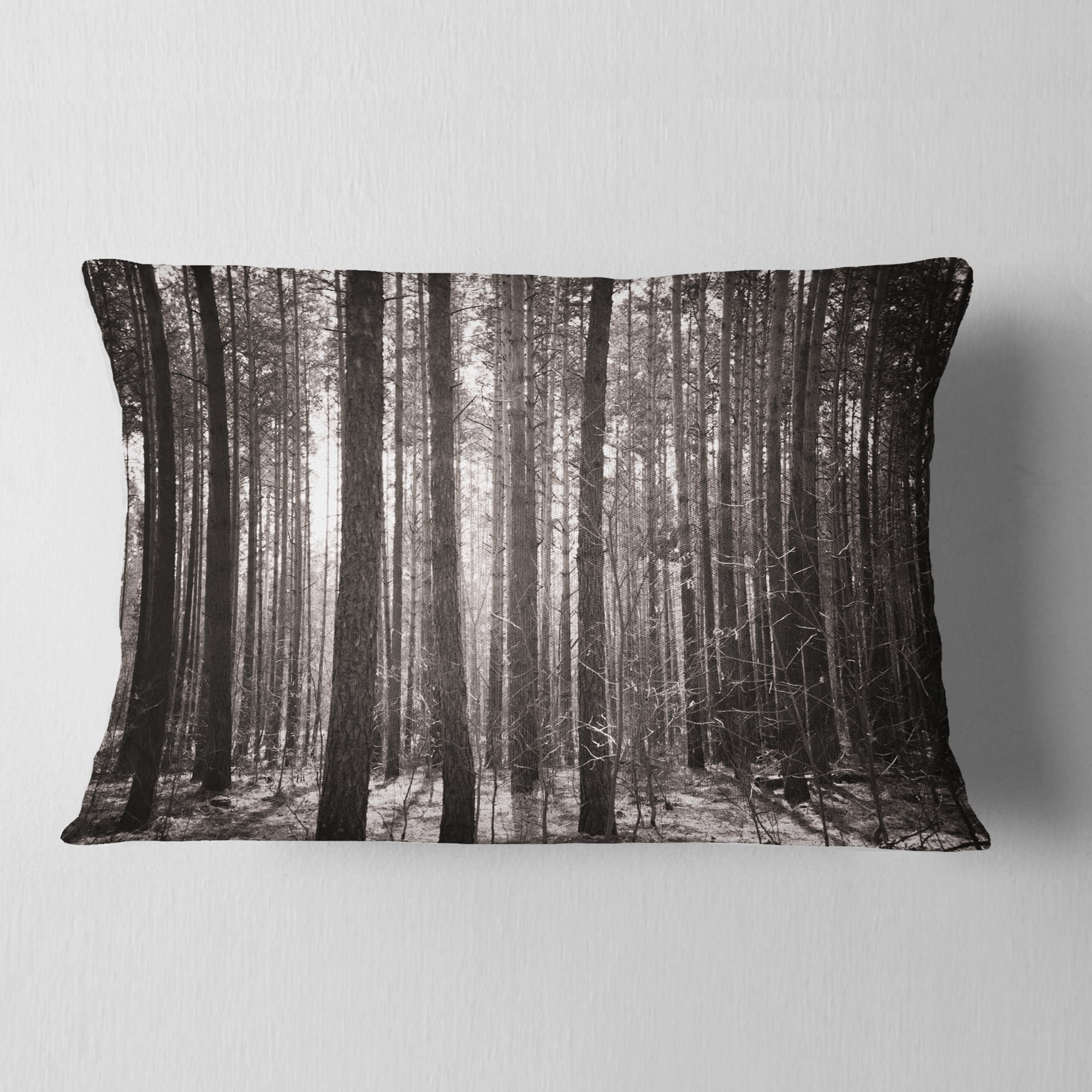 Designart Beautiful Misty Forest in the Autumn - Forest Throw Pillow - 12x20