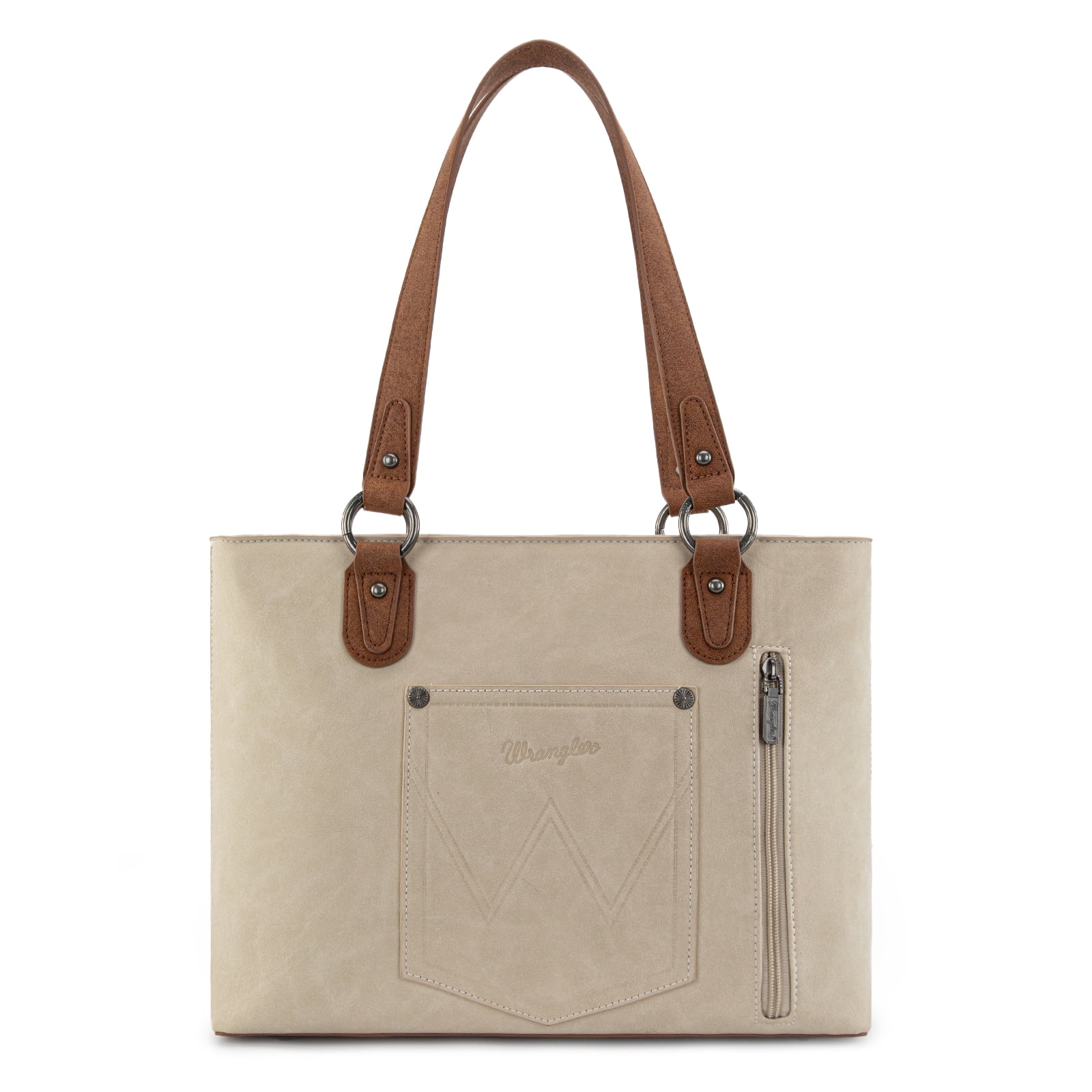 Wrangler Distressed Tote Bag for Women Western Purse Multi Pockets Handbags and Shoulder Bag, Beige