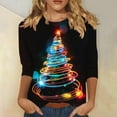 thumbnail image 2 of Womens Christmas Tops 3/4 Length Sleeve Crew Neck Xmas Tree Printed Graphic Tee Shirts Holiday Casual T-shirt (M, Black 03), 2 of 5