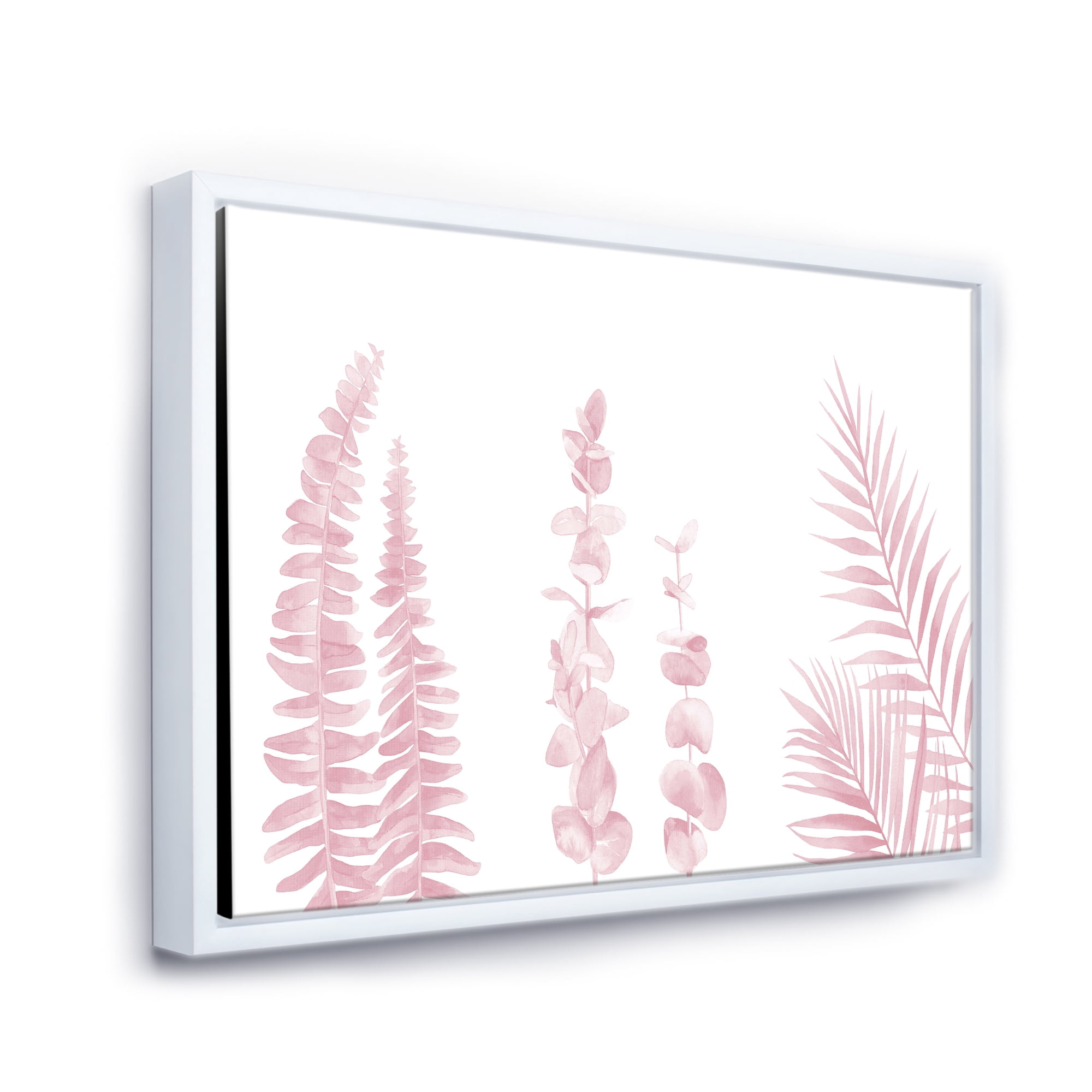 Designart 'Palm Branches and Blush Pinkeucalyptus' Shabby Chic Framed Canvas Wall Art Print