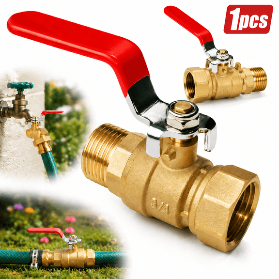 Garden Hose Shut Off Valve Ball Valve 3/4" Water Hose Shut Turn Off Valve Heavy Duty Hose On Off Valve Brass Shut Off Valve Hose Ball Valve 1Pc Long Handle