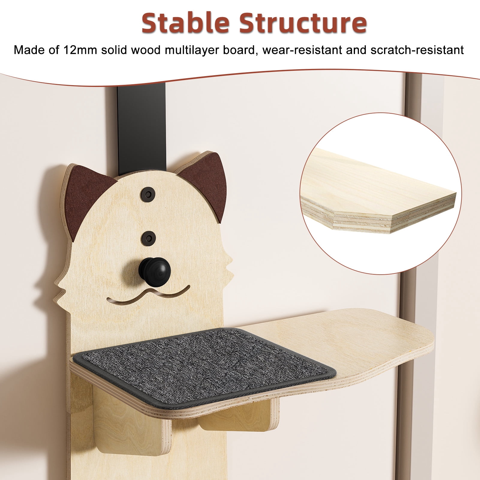 Baellsa Cat Climbing Shelves Cat Tree, 4-Levels Over Door Cat Climber for Jumping, Stable Cat Stairs Cat Hammock for Most Kittens & Adult Cats