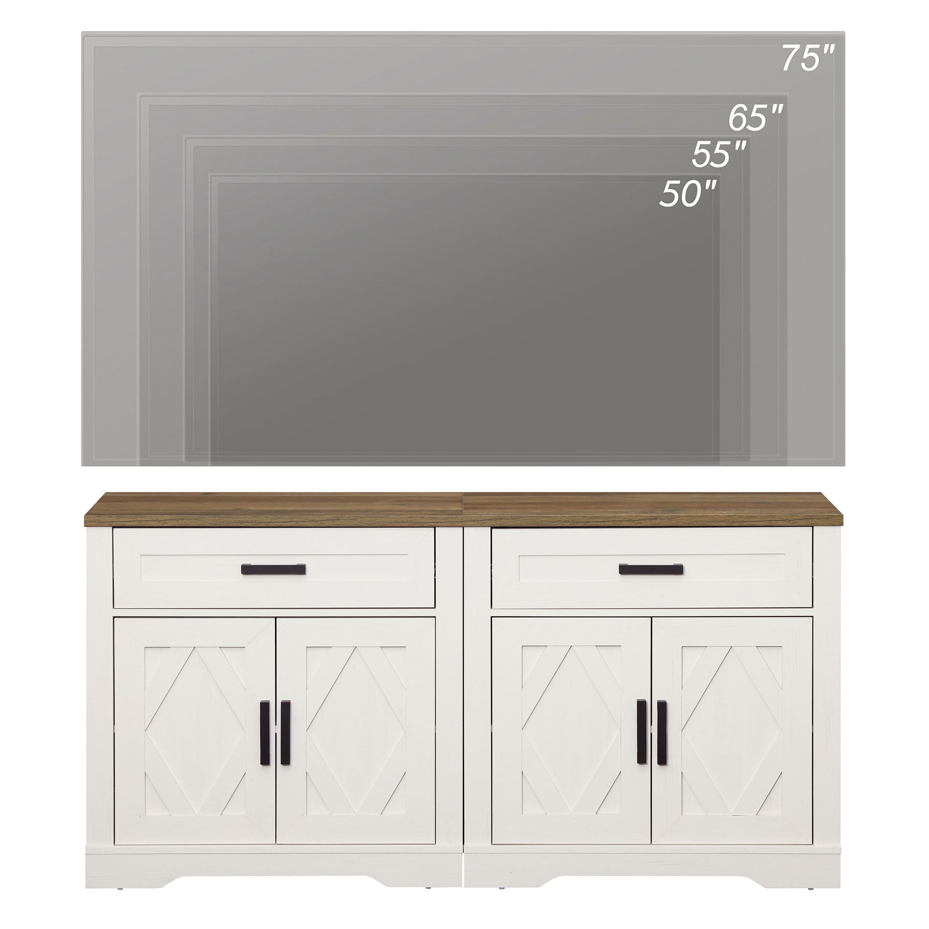 WAMPAT 126"W Large TV Stand,4-in-1 Farmhouse Entertainment Center with Storage Barn Door Cabinet,TV Console Table with Media Cabinet and Drawers for Living Room,Bedroom,Cream White
