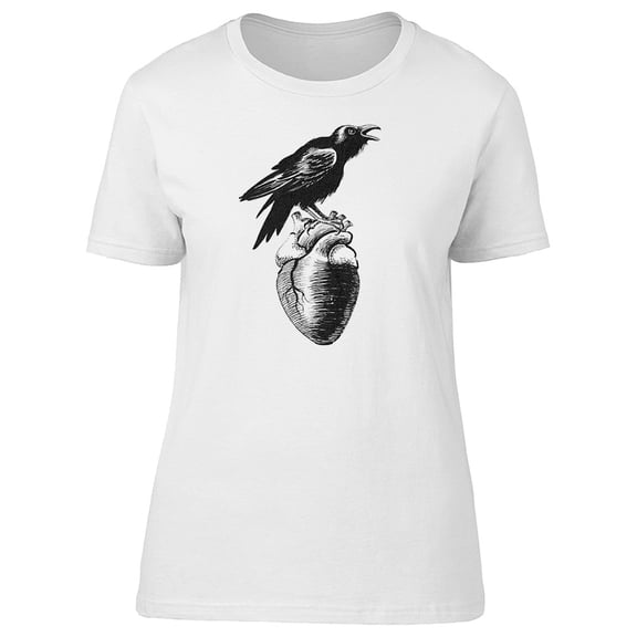 Crow And Heart B&w T-Shirt Men -Image by Shutterstock, Male 4X-Large