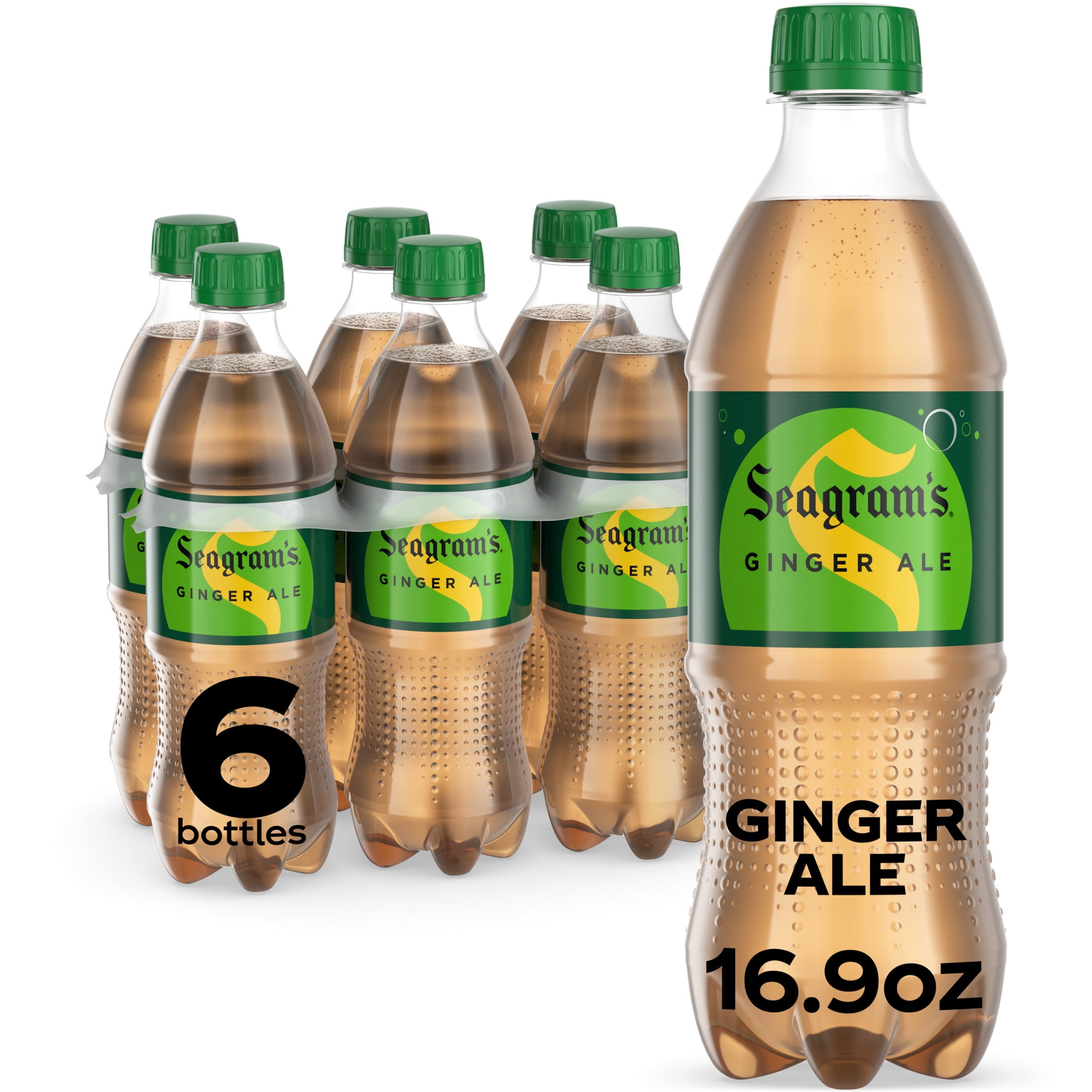 (3 pack) Seagram's Ginger Ale Soda Pop Bottles, 16.9 fl oz, 6 Pack