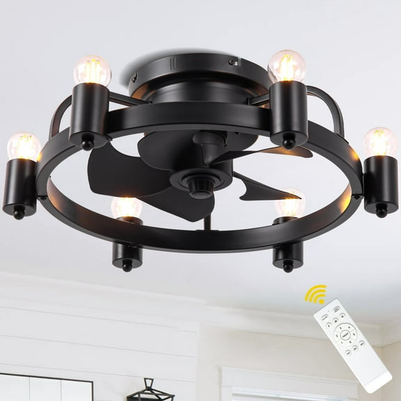 Bella Depot 20" Industrial Flush Mount Caged Ceiling Fan with Light and Remote 6-Speed Reversible Blades