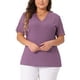 thumbnail image 1 of Blusa elegante de manga corta de encaje con cuello en V para mujer de tallas grandes Agnes Orinda, tunic ribeteada, primavera verano, 1X, púrpura, 1 of 5