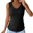 thumbnail image 2 of BLVB Women's Tank Tops Ribbed V Neck Sleeveless T Shirts Summer Slim Fitted Basic Tee Tops Cami Shirt with Side Shirring, 2 of 7