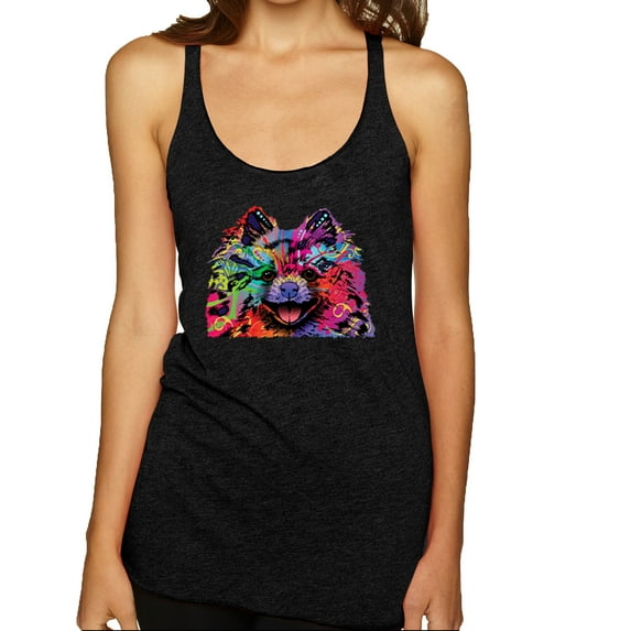 Cute and Colorful Pomeranian Dog Animal Lover Tri-Blend Racerback Tank Top, Vintage Black, Small