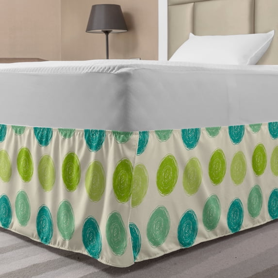 Abstract Bed Skirt, Hand Drawn Circles Childish Geometric Modern Creative Sketchy Ovals, Elastic Bedskirt Dust Ruffle Wrap Around for Bedding Decor, 4 Sizes, Beige Apple Green Teal, by Ambesonne
