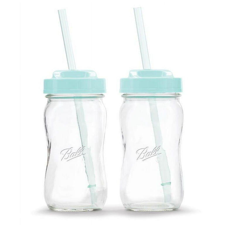 Toucan Shaped Mason Jar Drinking Glass Cup with Straw Set of 2 Hot Pink &  Blue