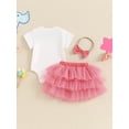 thumbnail image 4 of Suealasg 3Pcs Baby Girl 1st Birthday Outfits 6M 12M 18M Newborn Girls Casual Summer Clothes Set Letter Print Rompers Layered Tulle Tutu Skirts Headband, 4 of 8