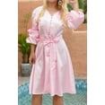 thumbnail image 3 of Curve Muse Women's Deep V Neck Lantern Long Bell Sleeve Midi Dress-Pink-XL, 3 of 7