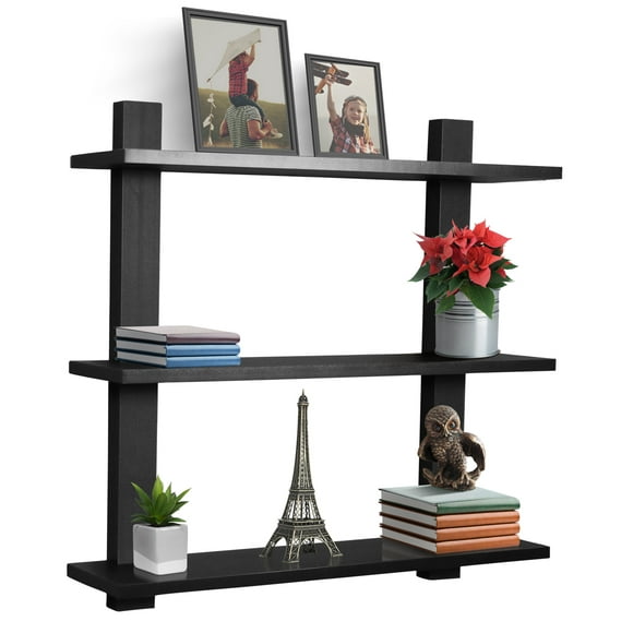 Sorbus 3 Tier Floating Shelves, for Photos, Decorative Items, and Much More - (Black) Medium Density Fiberboard, Wood