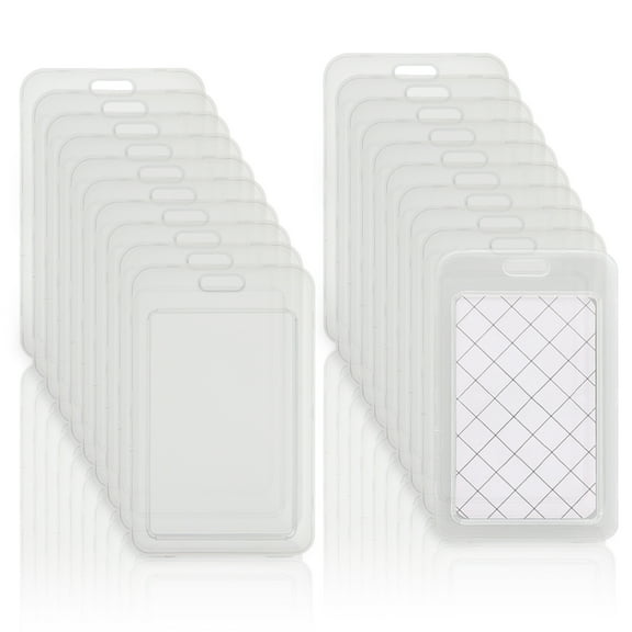 20Pcs Clear Vertical Name Tag Badge Id Card Holders Heavy Duty Transparent Badge Holder Double Sided Hard Rigid Bus Card Holder Case for Lanyard School Office Students (B)