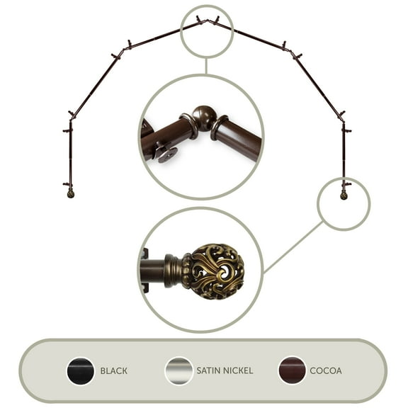 Cilla 13/16 inch 6-Sided Bay Window Curtain Rod - Cocoa