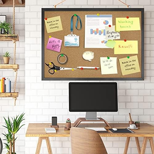 Jointown Cork Board Bulletin Board 23 x 15.7Inches with Rectangle Black Frame Hanging Pin for Walls Office Message Board or Vision Board Decoration