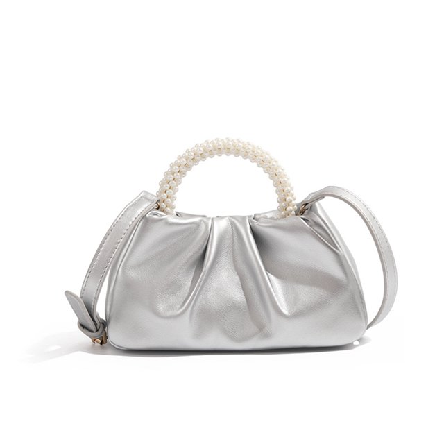 Graflsoa Sac Nuage Argenté Élégant avec Poignée en Perles, Sangle Ajustable et Design Plissé pour un Usage Polyvalent